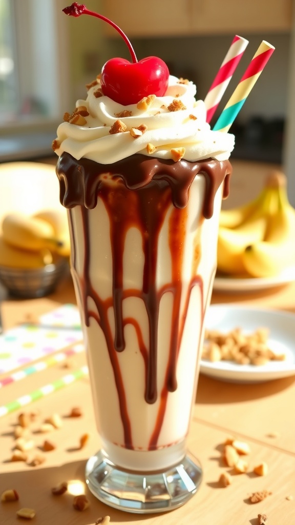 Ultimate Banana Split Milkshakes